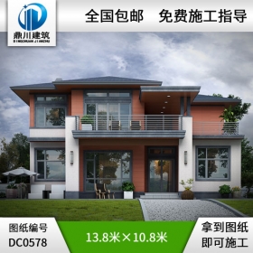 現代二層帶露臺獨棟別墅圖紙施工圖及效果圖_鄉村二層別墅設計圖紙,鼎川建筑