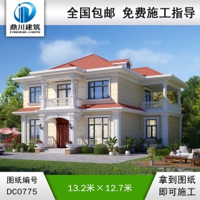 歐式二層帶陽臺別墅圖紙及效果圖_新農村自建房設計,鼎川建筑