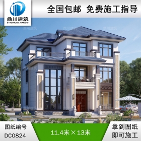 新中式三層挑空客廳別墅施工圖紙及效果圖_農(nóng)村復(fù)式別墅設(shè)計,鼎川建筑